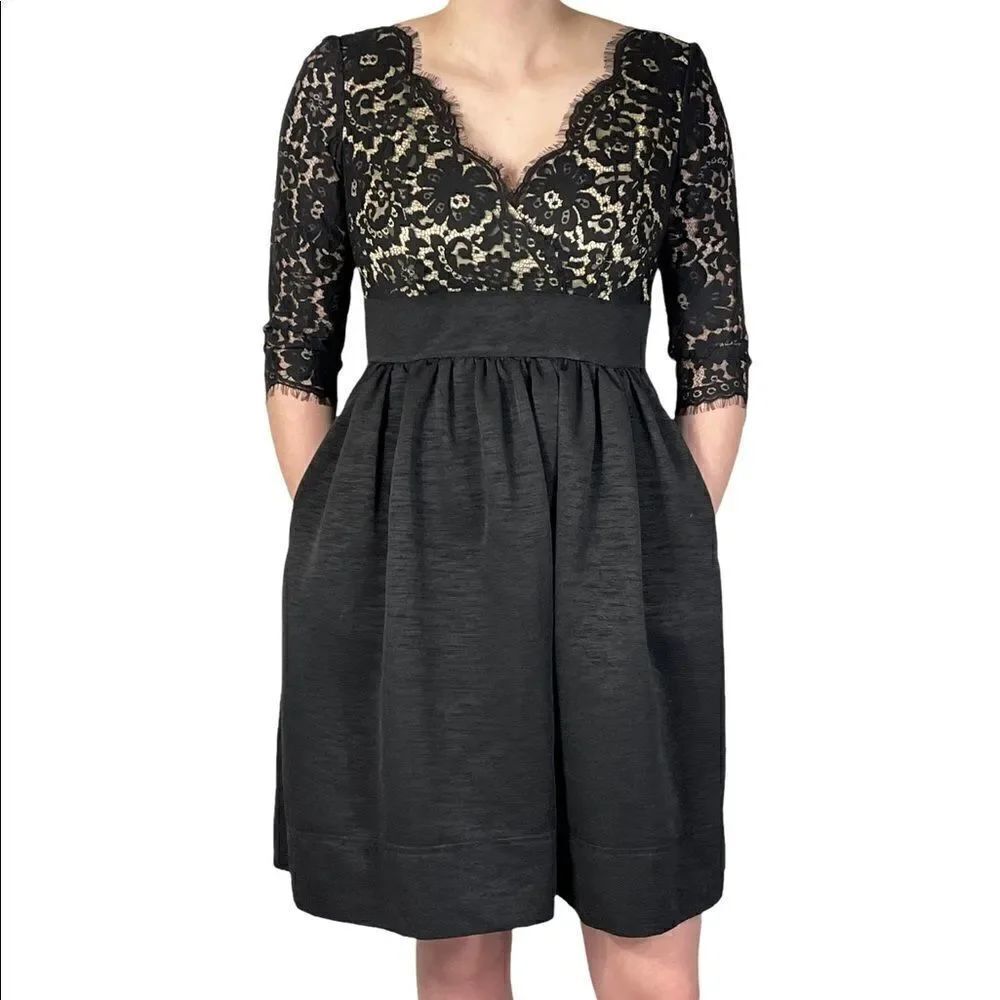 Eliza J Black and Cream Lace Mini Dress